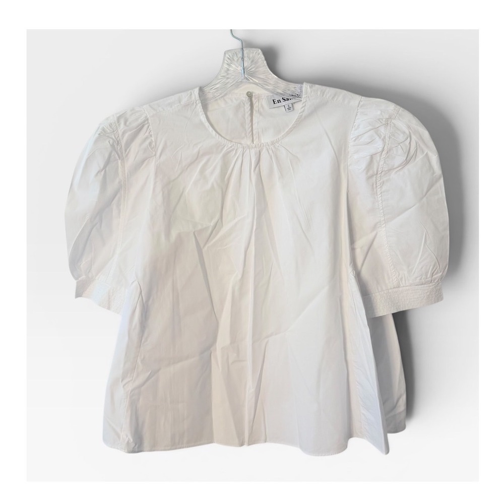 EN SAISON White Puff Sleeve Boho Peasant Cottagecore Romantic Blouse Sz SMALL